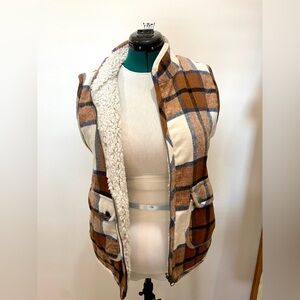 Plaid and Sherpa reversible vest